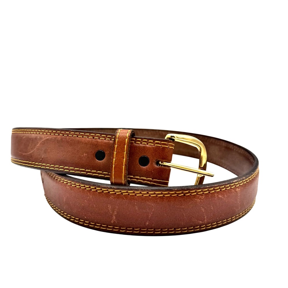 Vintage Texas USA Top Grain Cowhide Leather Belt Size 42 Western Brass Buckle